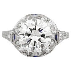 Antique Art Deco 1920s 2.65 Carat Old European Cut Diamond Engagement Ring