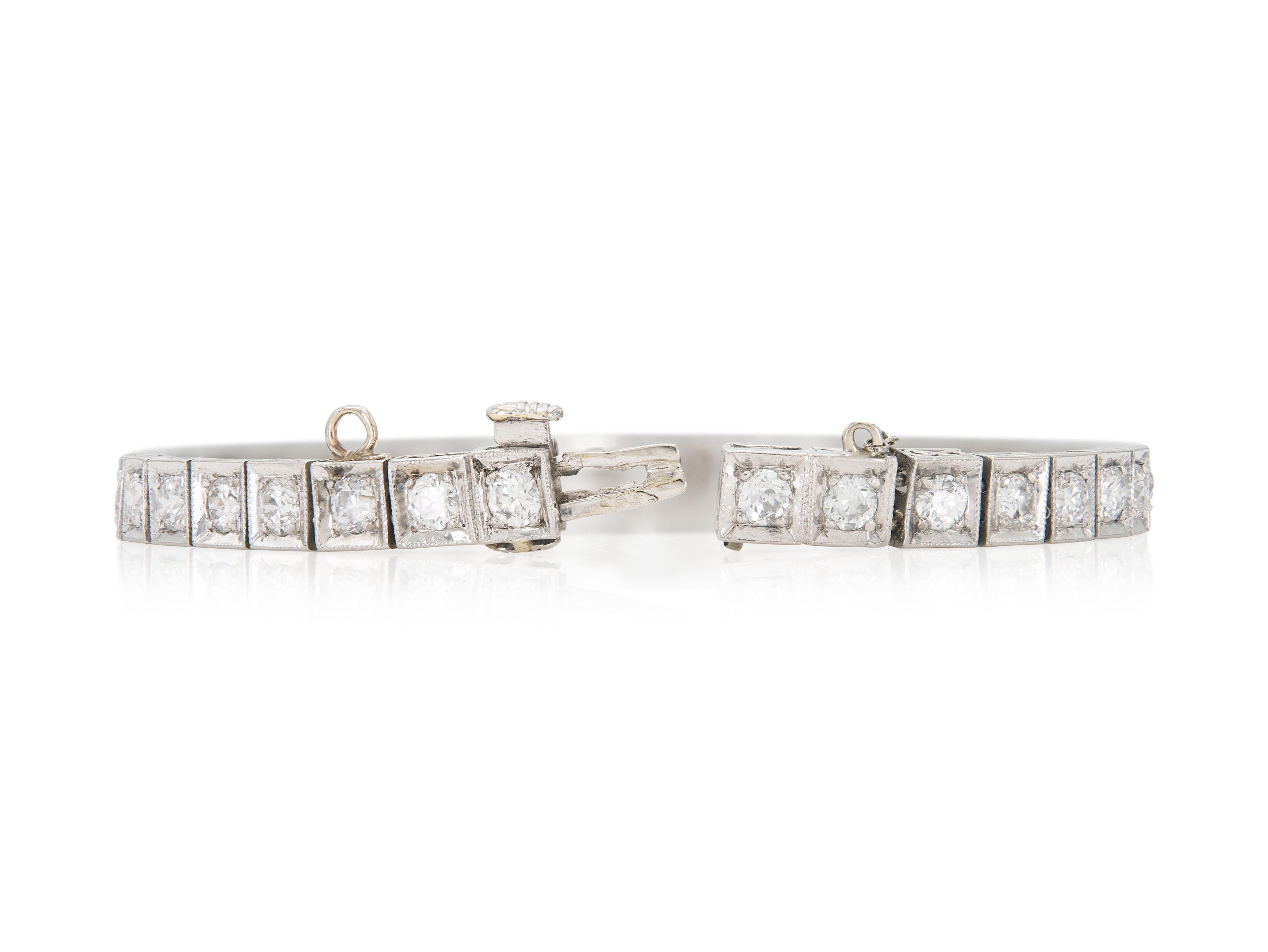 Taille vieille Europe Arte Antiques Art Line 1920s 5.00 Carat Diamond Line Bracelet en vente