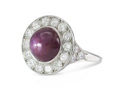 Bague Art déco des années 1920, halo de diamants et rubis étoilé de 6,00 carats