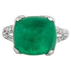 Antique Art Deco 1920s 6.50 Carat Sugarloaf Emerald Ring