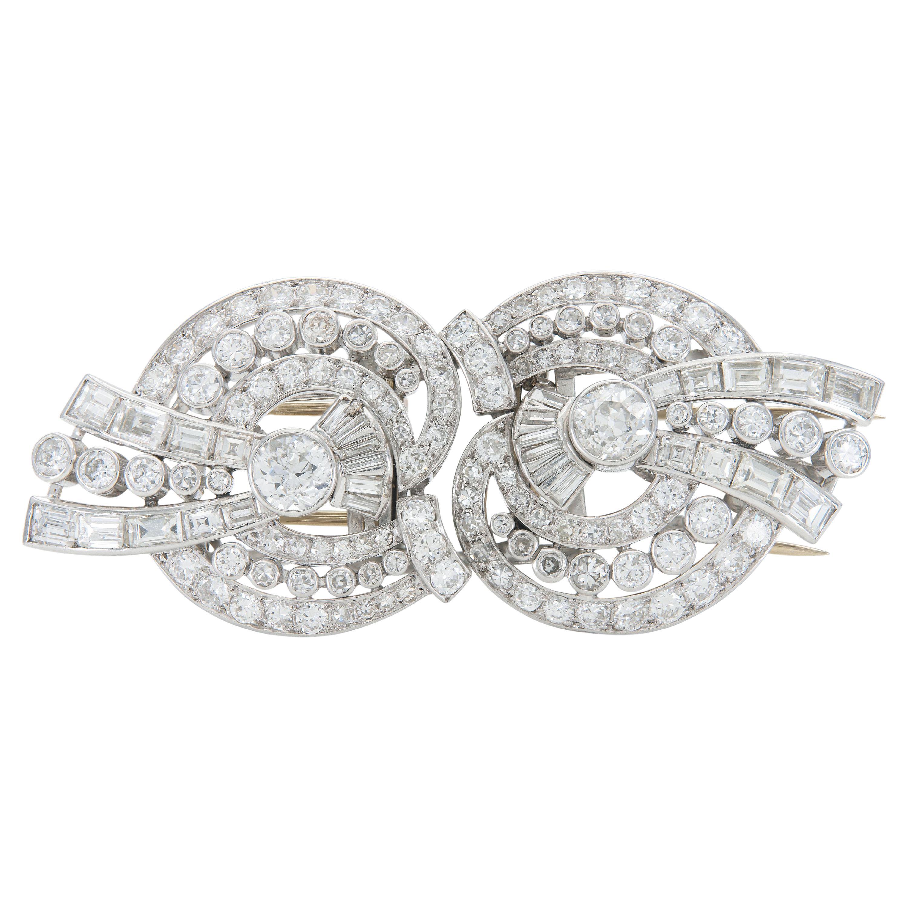 Antique Art Deco 1920s 9.20 Carat Diamond Double Clip Brooch