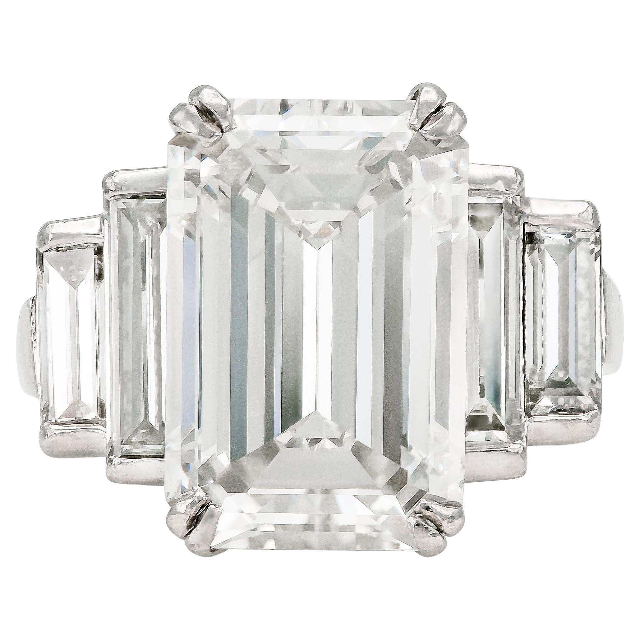 Antique Art Deco 1920s 9.39 Carat Emerald Cut Diamond Engagement Ring