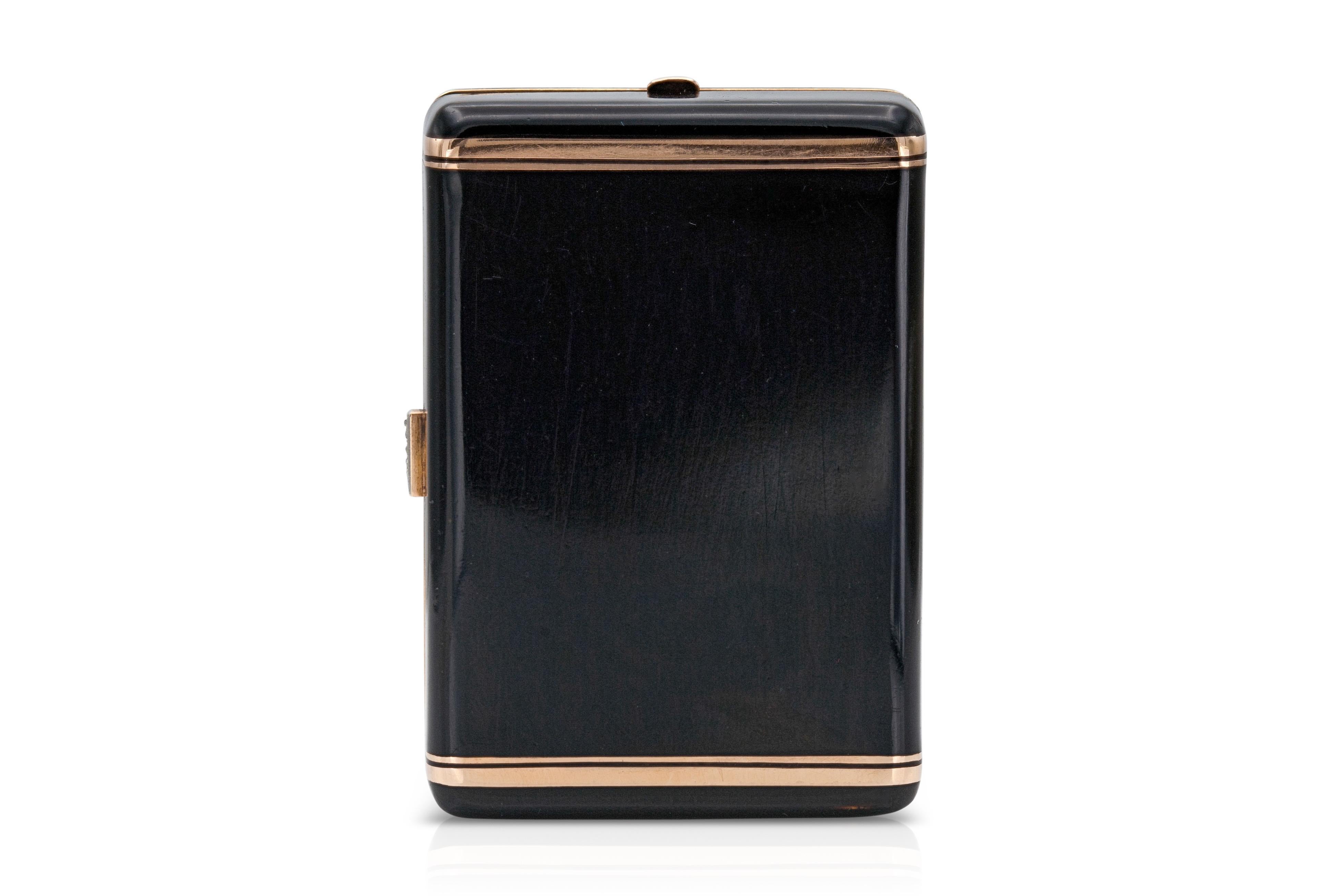 Women's Antique Art Deco 1920s Cartier Black Enamel Compact For Sale