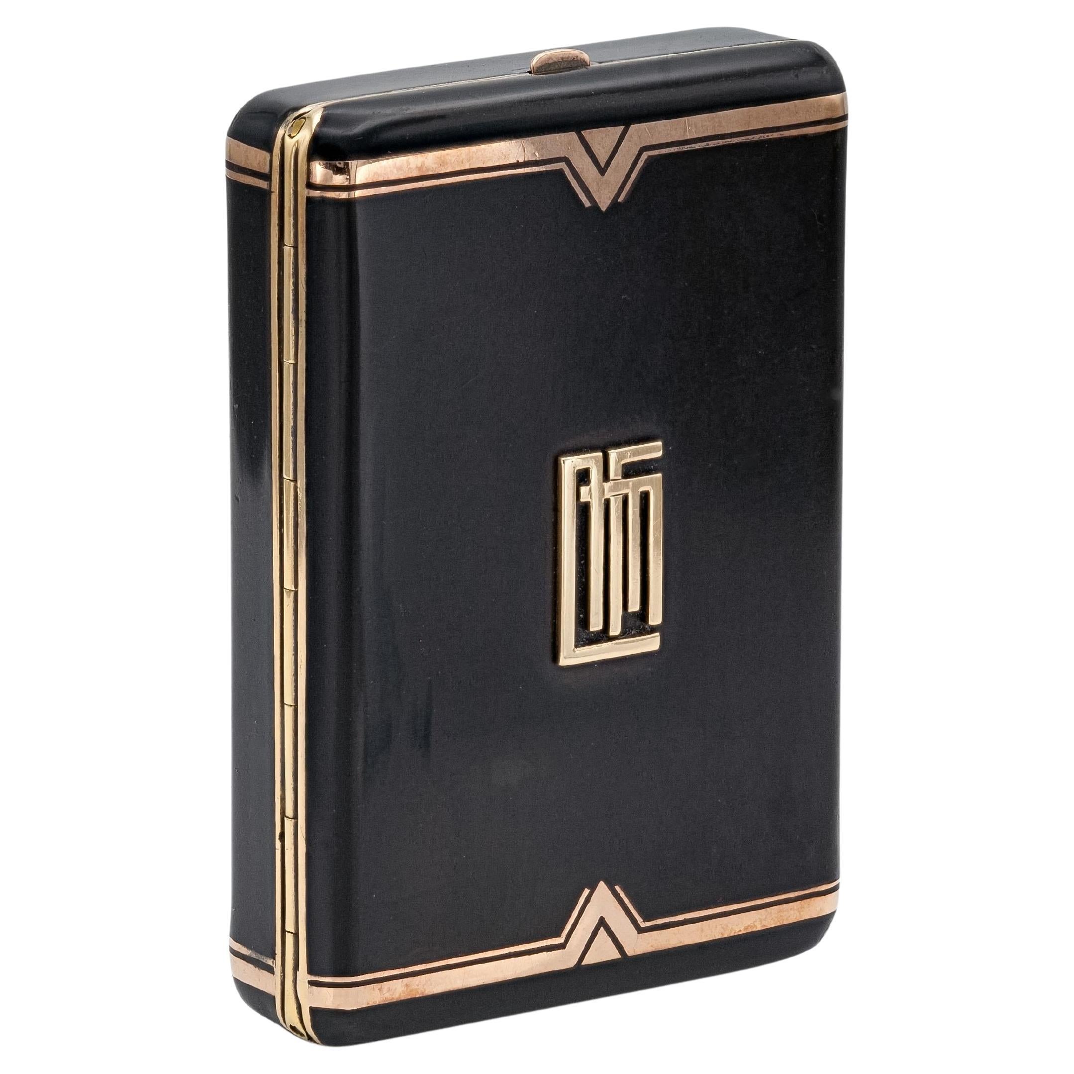 Antike Art Deco 1920er Cartier Schwarz Emaille kompakte schwarze Emaille