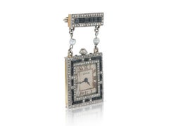 Antique Art Deco 1920s Cartier Diamond and Onyx Watch Brooch