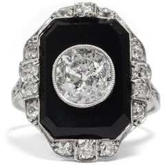 Antique Art Deco 1920s, Certified 3.10 Carat Diamond Onyx Platinum Dinner Ring