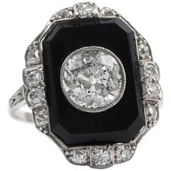 Antique Art Deco 1920s, Certified 3.10 Carat Diamond Onyx Platinum Dinner Ring