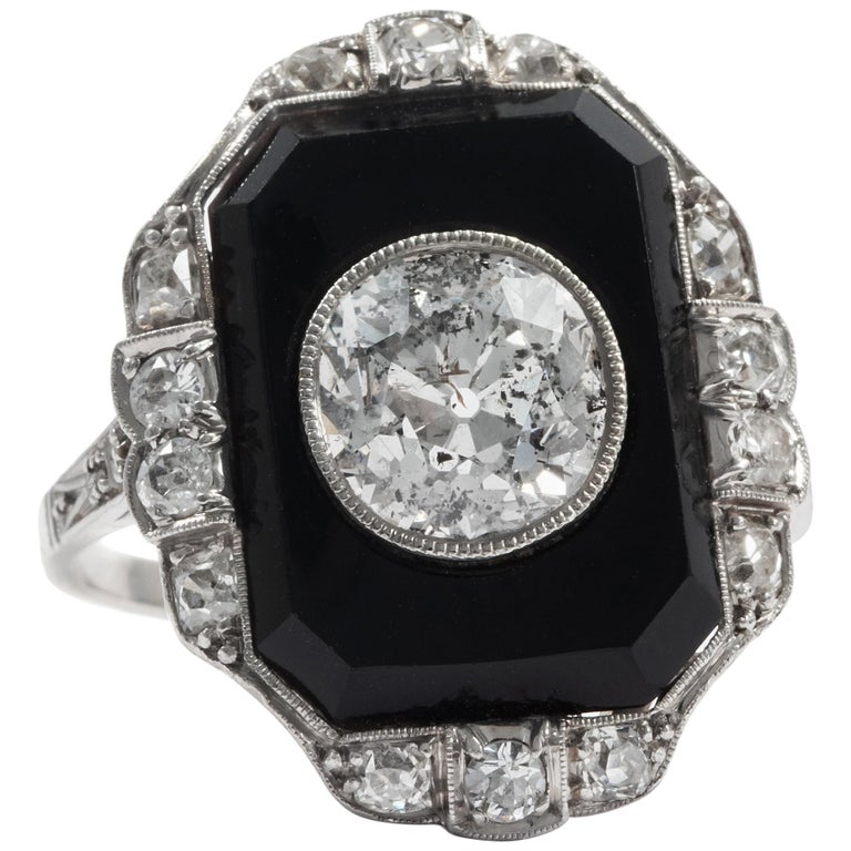 Antique Art Deco 1920s, Certified 3.10 Carat Diamond Onyx Platinum ...