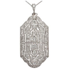 Antique Art Deco 1920s Certified 5.17 Carat Diamond Platinum Pendant Necklace