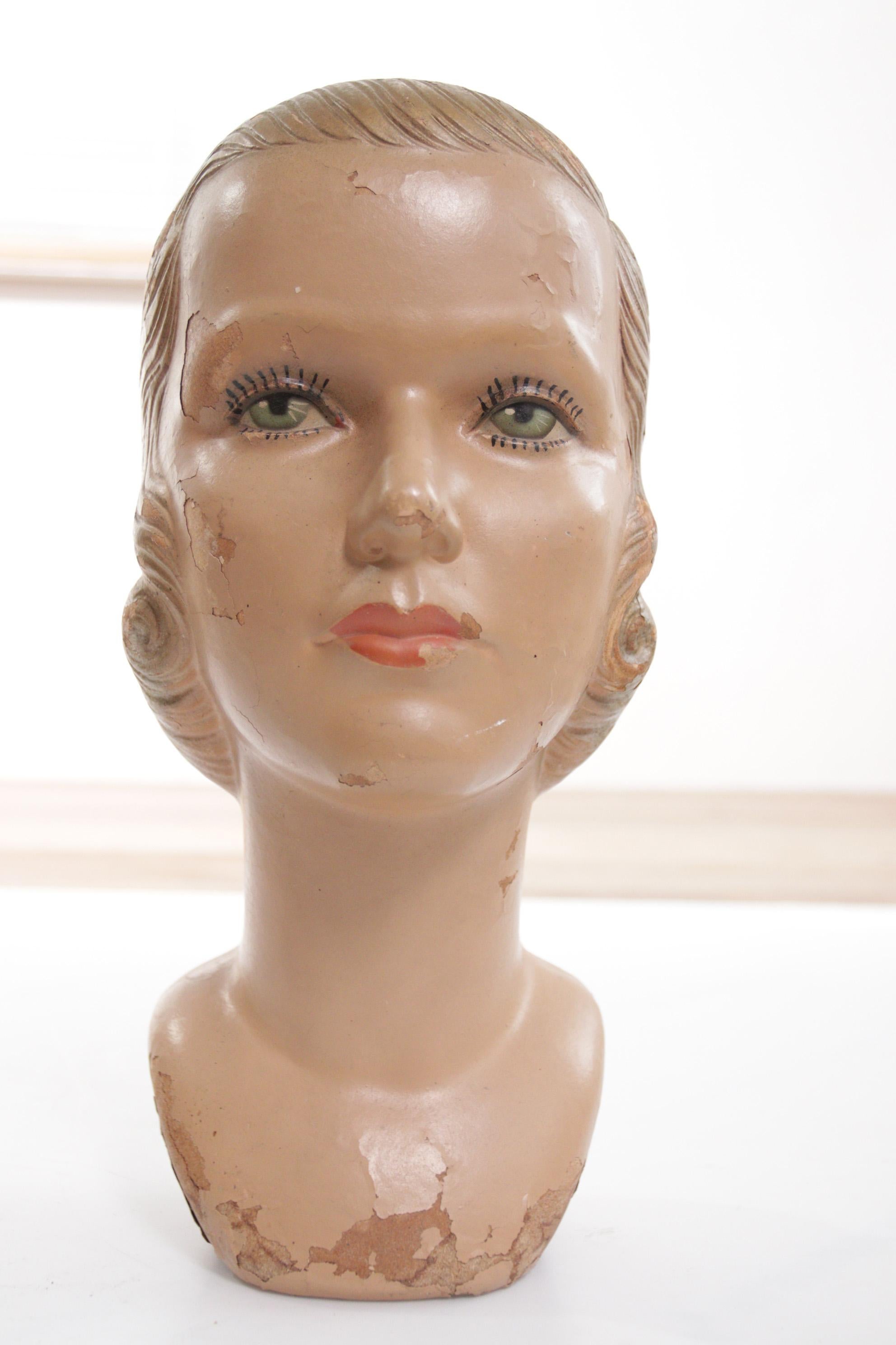 Early 20th Century Antique Art Deco 1920s Collectable Original Mannequin Display Head For Sale