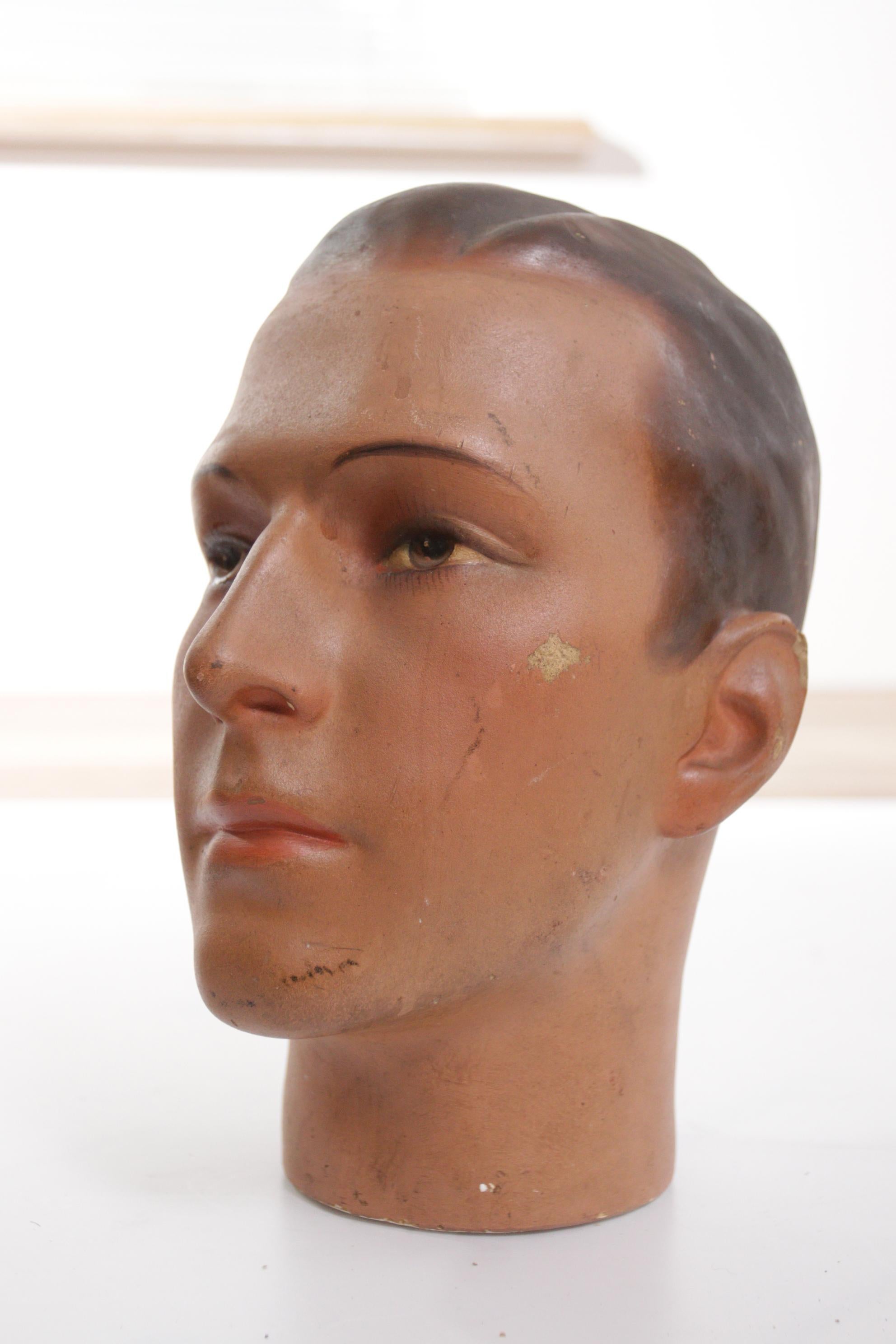 Plaster Antique Art Deco 1920s Collectable Original Mannequin Display Head Nr2 For Sale