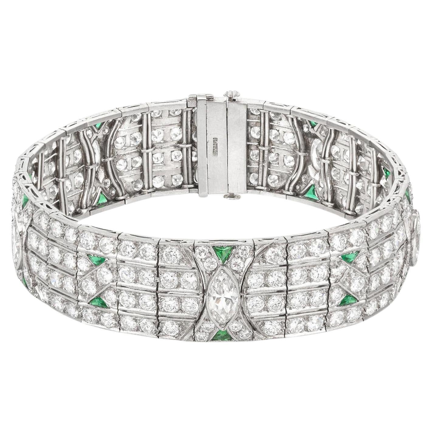 Antique Art Deco 1920's Diamond and Emerald Bracelet