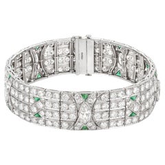 Bracelet Art déco ancien des années 1920 avec diamants et émeraudes