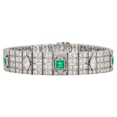 Antikes Art Deco 1920er Diamantarmband mit Smaragden