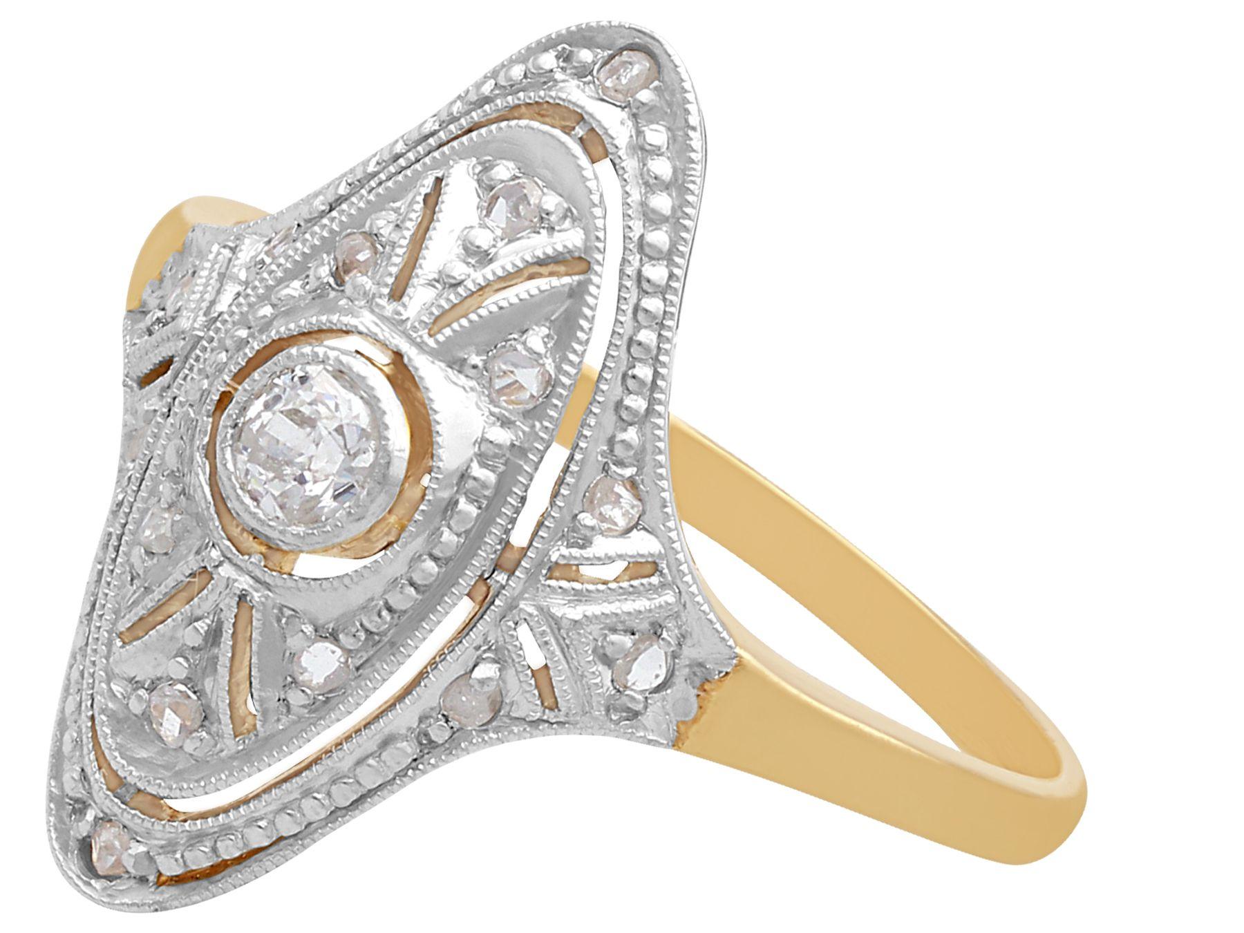 Antiker Art Deco 1920er Jahre Diamant-Gelbgold-Marquise-Ring aus Gelbgold (Rundschliff) im Angebot