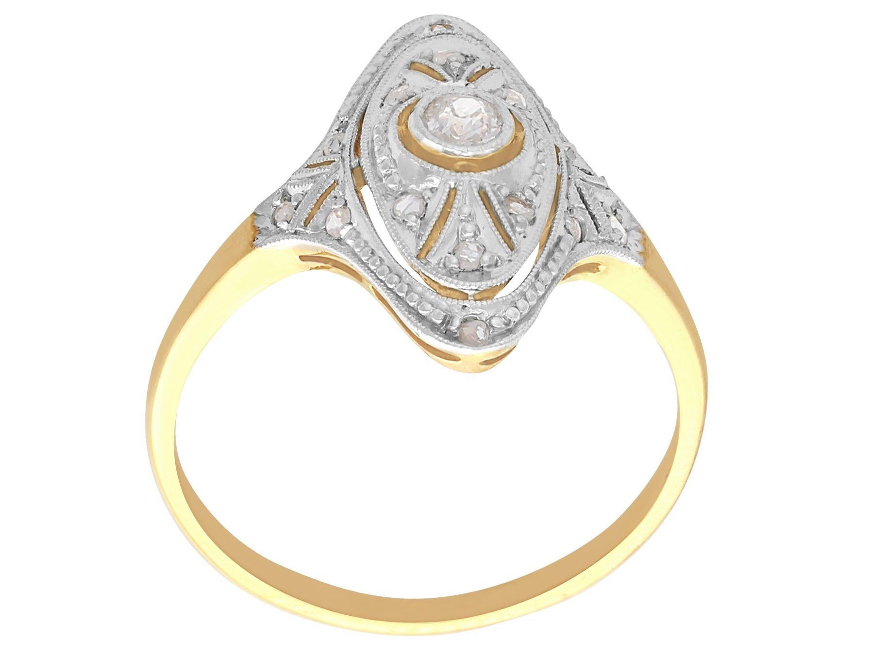 Antiker Art Deco 1920er Jahre Diamant-Gelbgold-Marquise-Ring aus Gelbgold Damen im Angebot