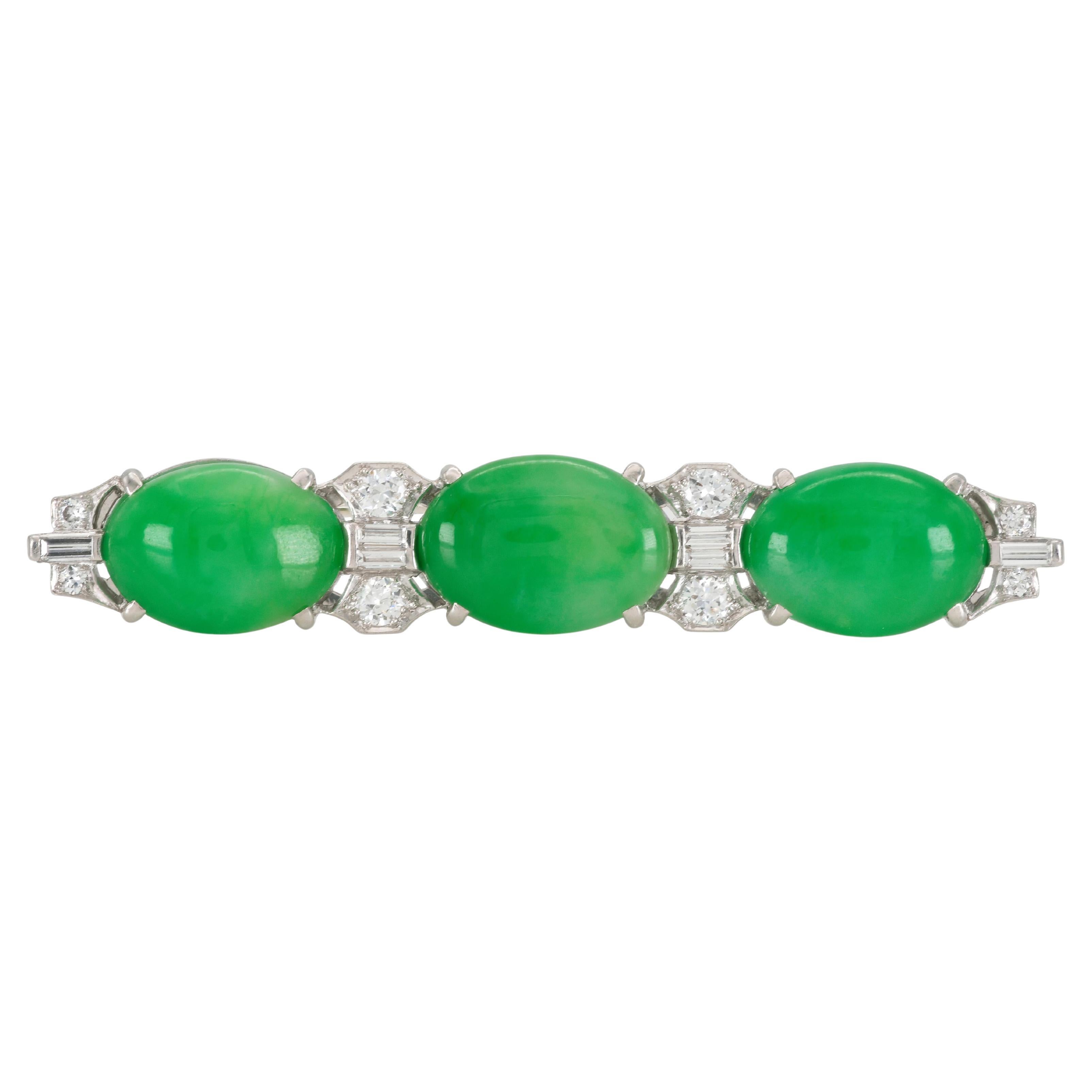 Antique Art Deco 1920s J.E. Caldwell & Co. Jade and Diamond Brooch