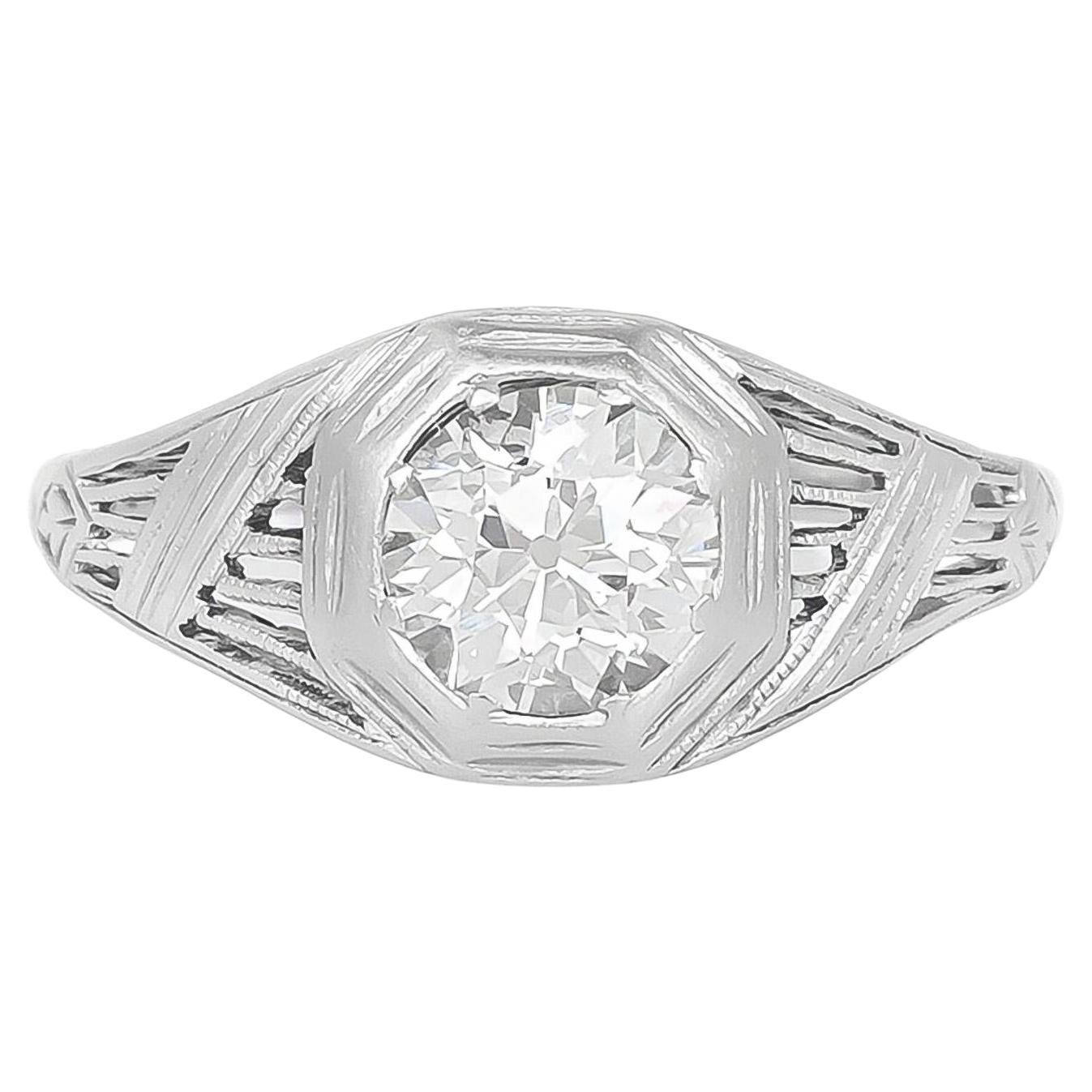 Antique Art Deco 1920s Old European Cut Diamond  Engagement Ring