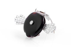 Broche ancienne Art Déco 1920 en onyx et diamant de 2,50 carats