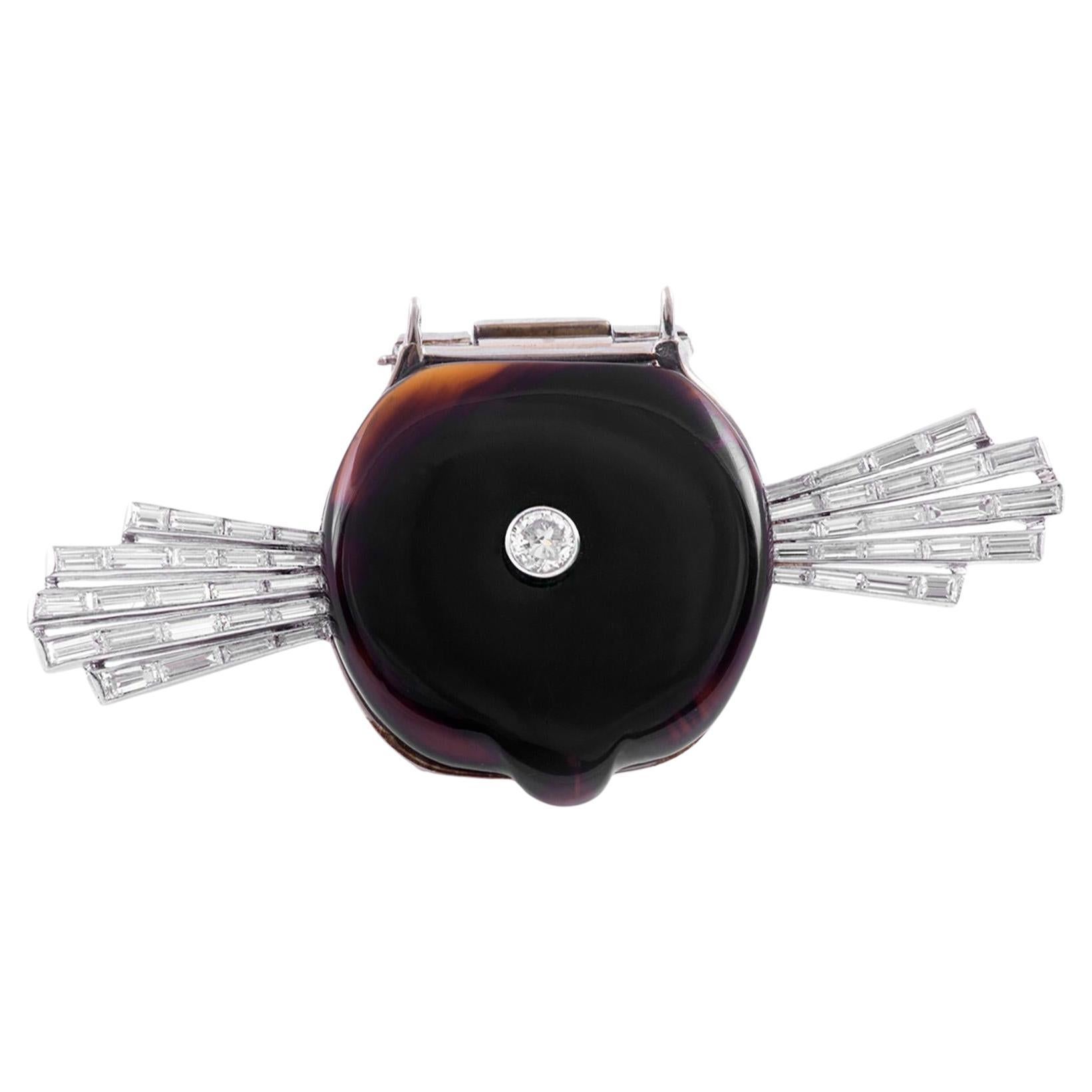 Spilla antica Art Deco anni 
20 in onice e diamanti da 2,50 carati in vendita