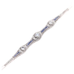 Bracelet Art déco des années 1920 en platine avec 1,96 gw de diamants et saphirs