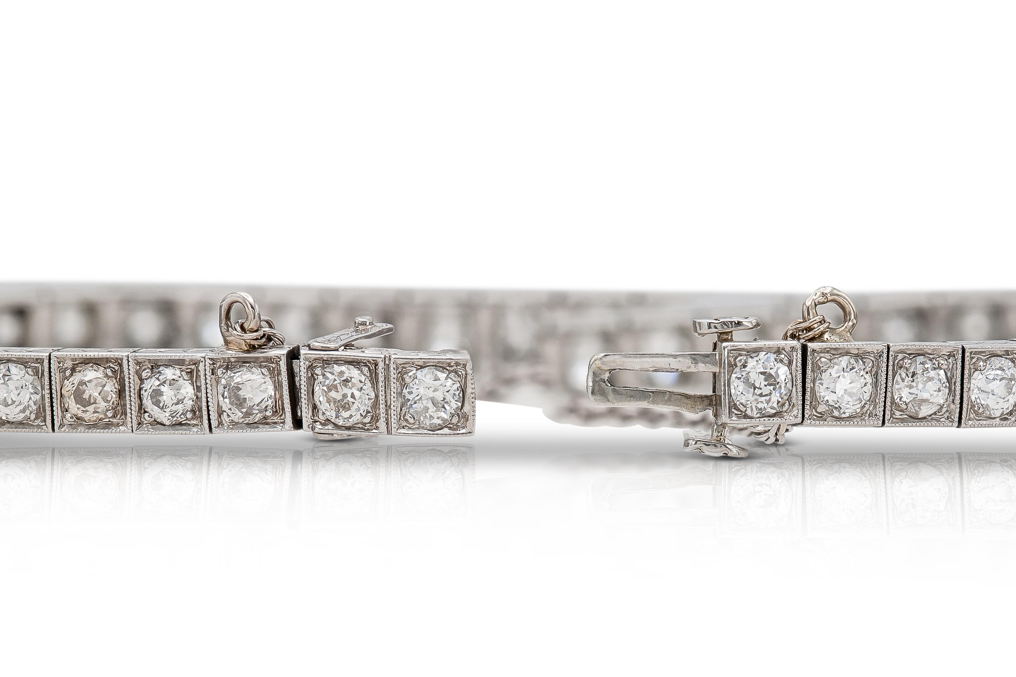 Taille vieille Europe Raymond Yard, bracelet ligne Art déco ancien des années 1920 avec diamants de 6,00 carats en vente