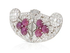 Antique Art Deco 1920s Ruby and Diamonds Double Clip Brooch