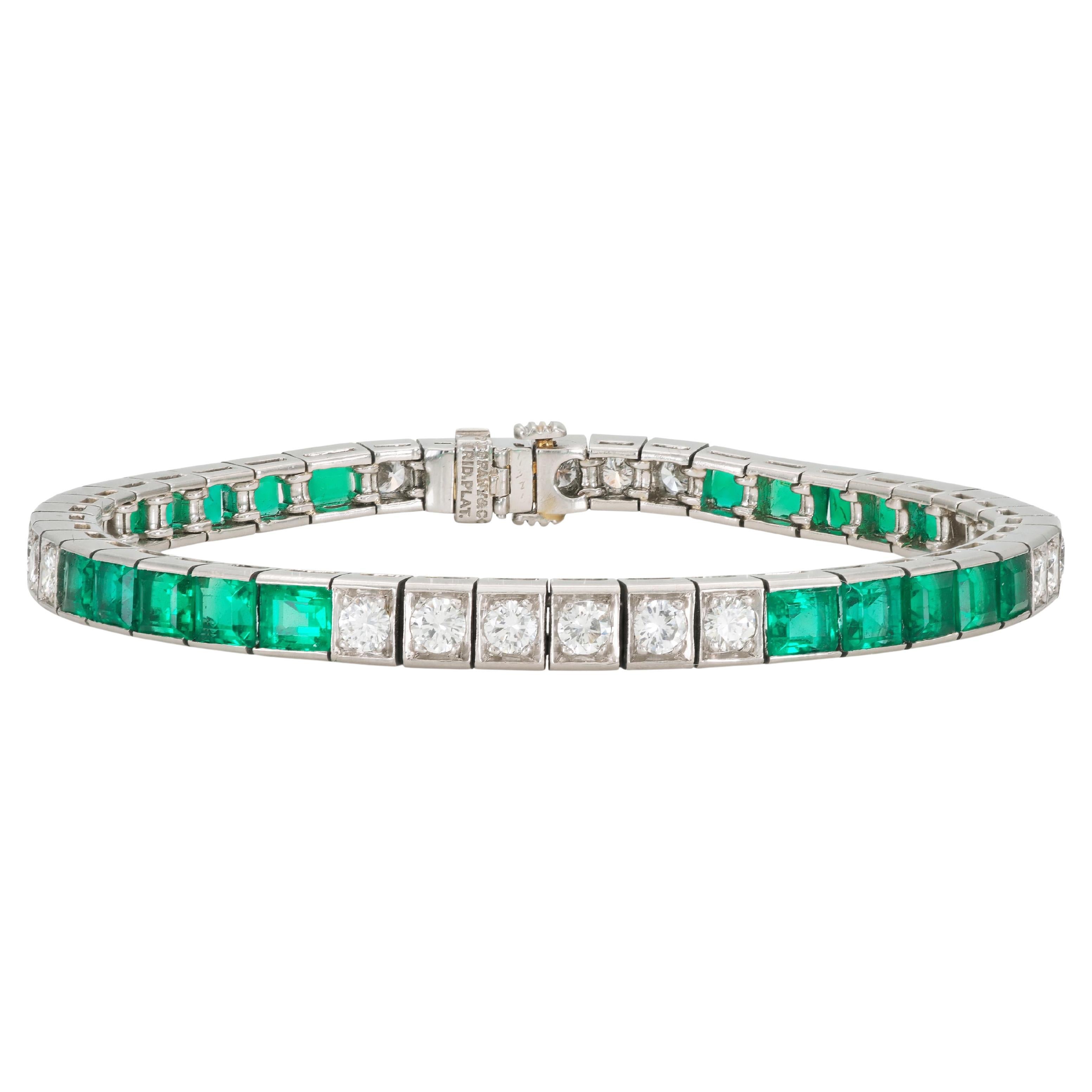 Antique Art Deco 1920s Tiffany & Co. Emerald & Diamond Line Bracelet