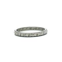 Antique Art Deco 1925 Platinum 2mm Floral Stack Band Ring Size 4.5