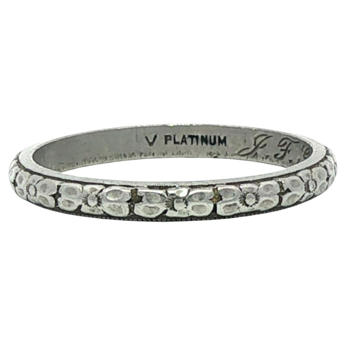 Antike Art Deco 1925 Platin 2mm Floral Stack Band Ring Größe 4,5