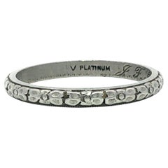 Antique Art Deco 1925 Platinum 2mm Floral Stack Band Ring Size 4.5