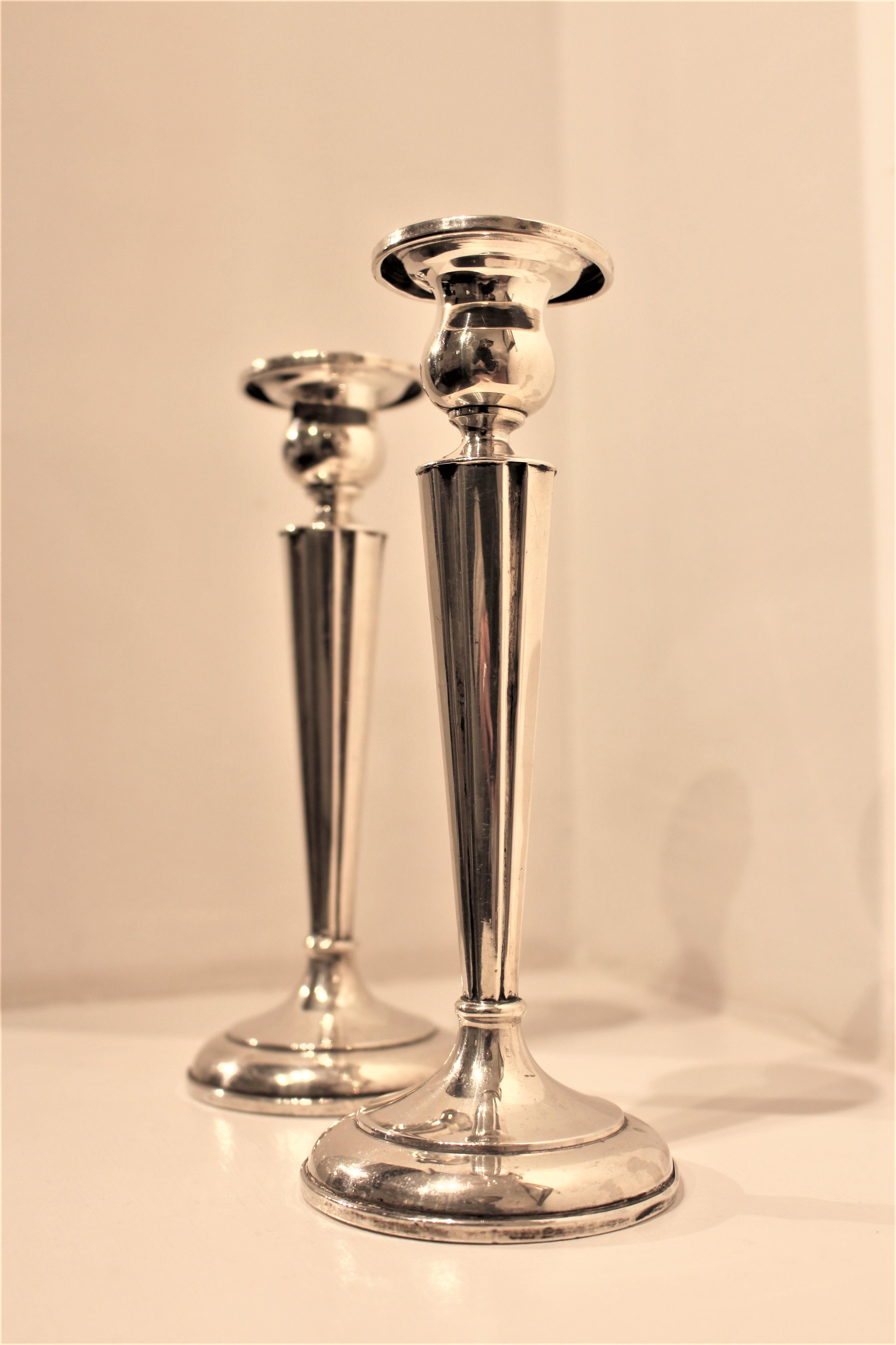 Faceted Antique Art Deco 1930 Canadian American Sterling Silver Candlestick Stand Holder For Sale