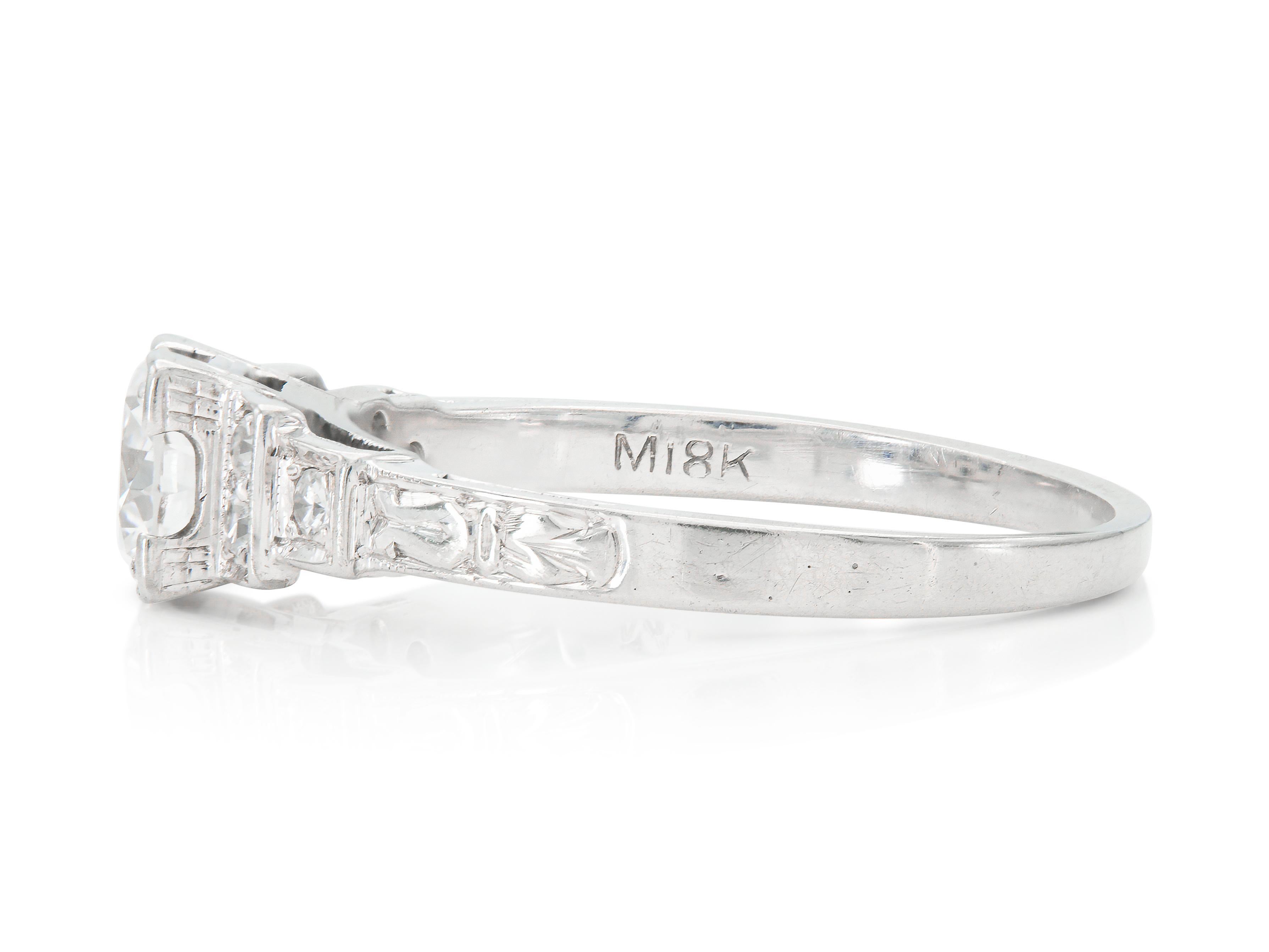 Taille vieille Europe Bague de fiançailles Art déco ancienne des années 1930 avec diamant 0,50 carat en vente