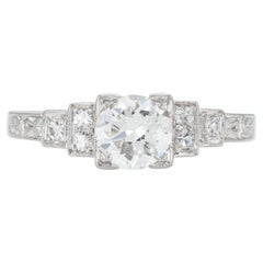 Bague de fiançailles Art déco ancienne des années 1930 avec diamant 0,50 carat