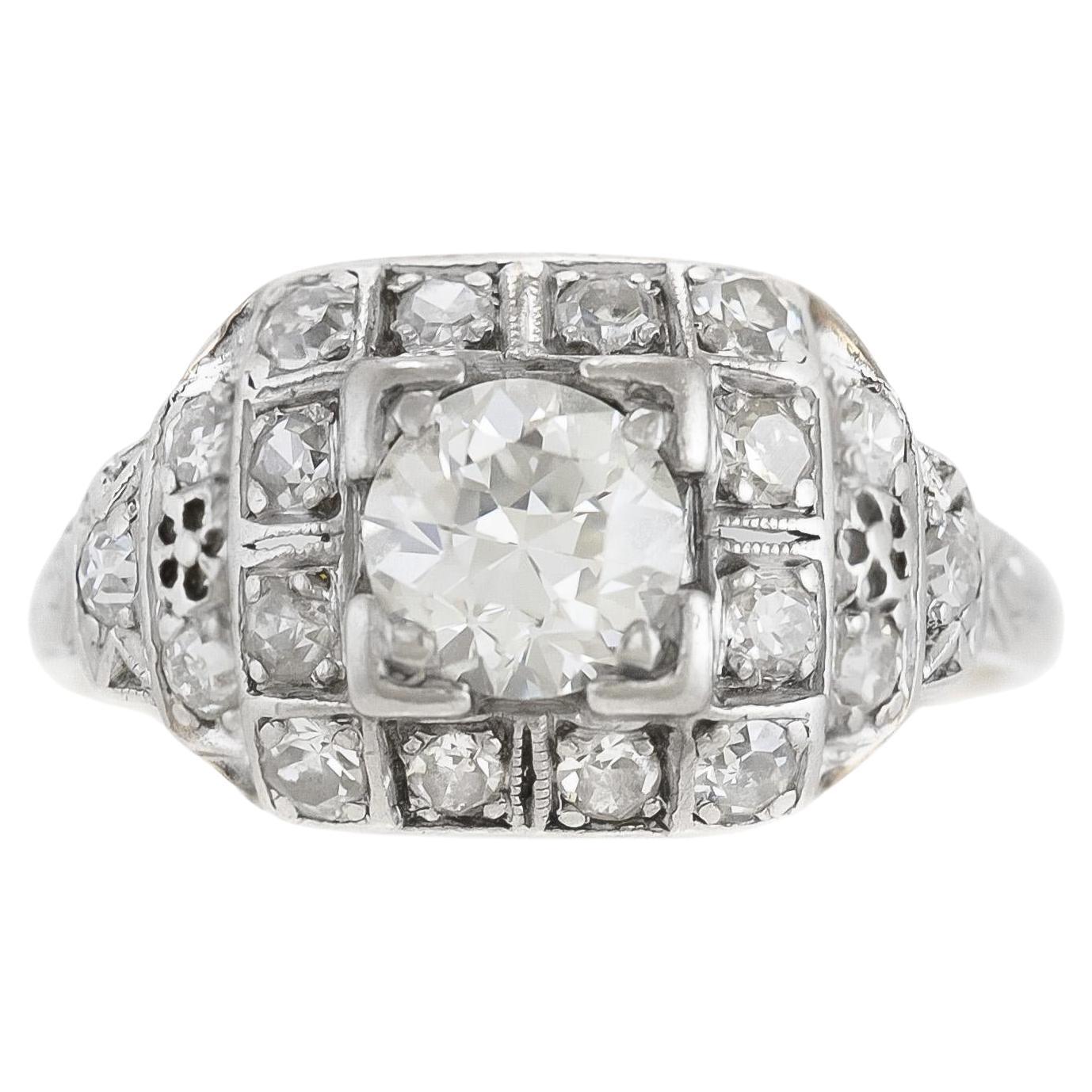 Antique Art Deco 1930s 0.70 Carat Old European Cut Diamond Engagement Ring