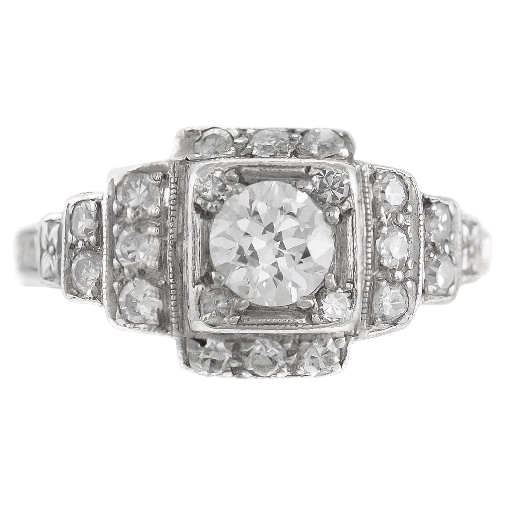 Antique Art Deco 1930s 0.75 Carat Old European Cut Diamond Engagement Ring