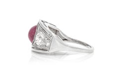 Antique Art Deco 1930s 0.80 Carat Cabochon Ruby and 1.30 Carat Diamonds Ring