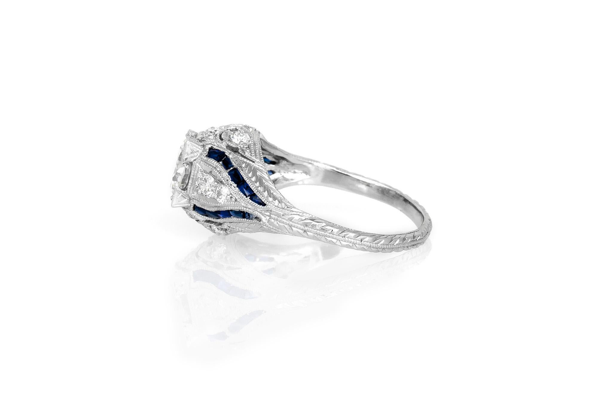Taille vieille Europe Bague de fiançailles Art déco ancienne des années 1930 avec diamant taille européenne ancienne de 0,80 carat en vente