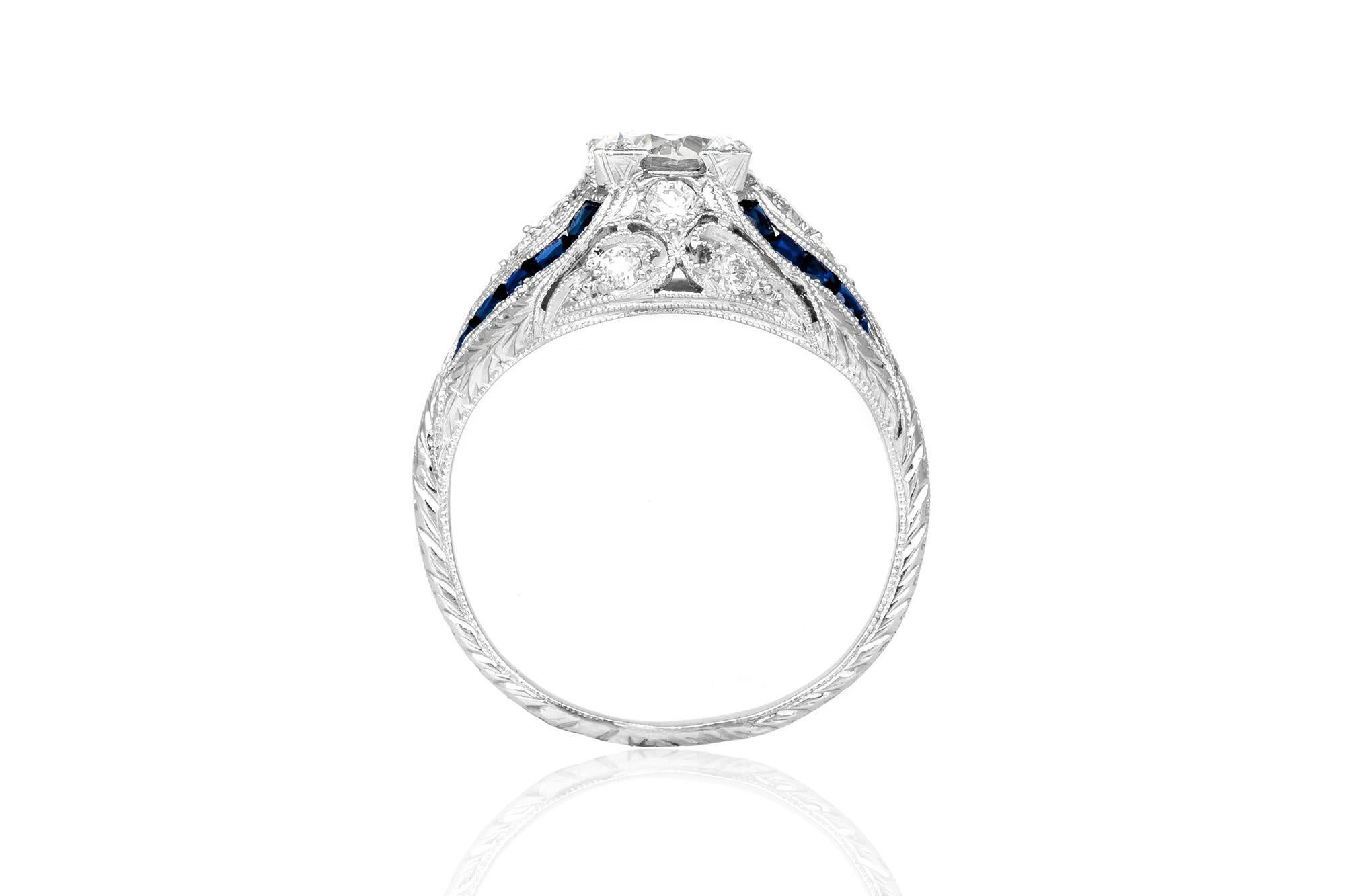 Bague de fiançailles Art déco ancienne des années 1930 avec diamant taille européenne ancienne de 0,80 carat Bon état - En vente à New York, NY