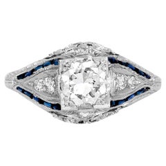 Bague de fiançailles Art déco ancienne des années 1930 avec diamant taille européenne ancienne de 0,80 carat