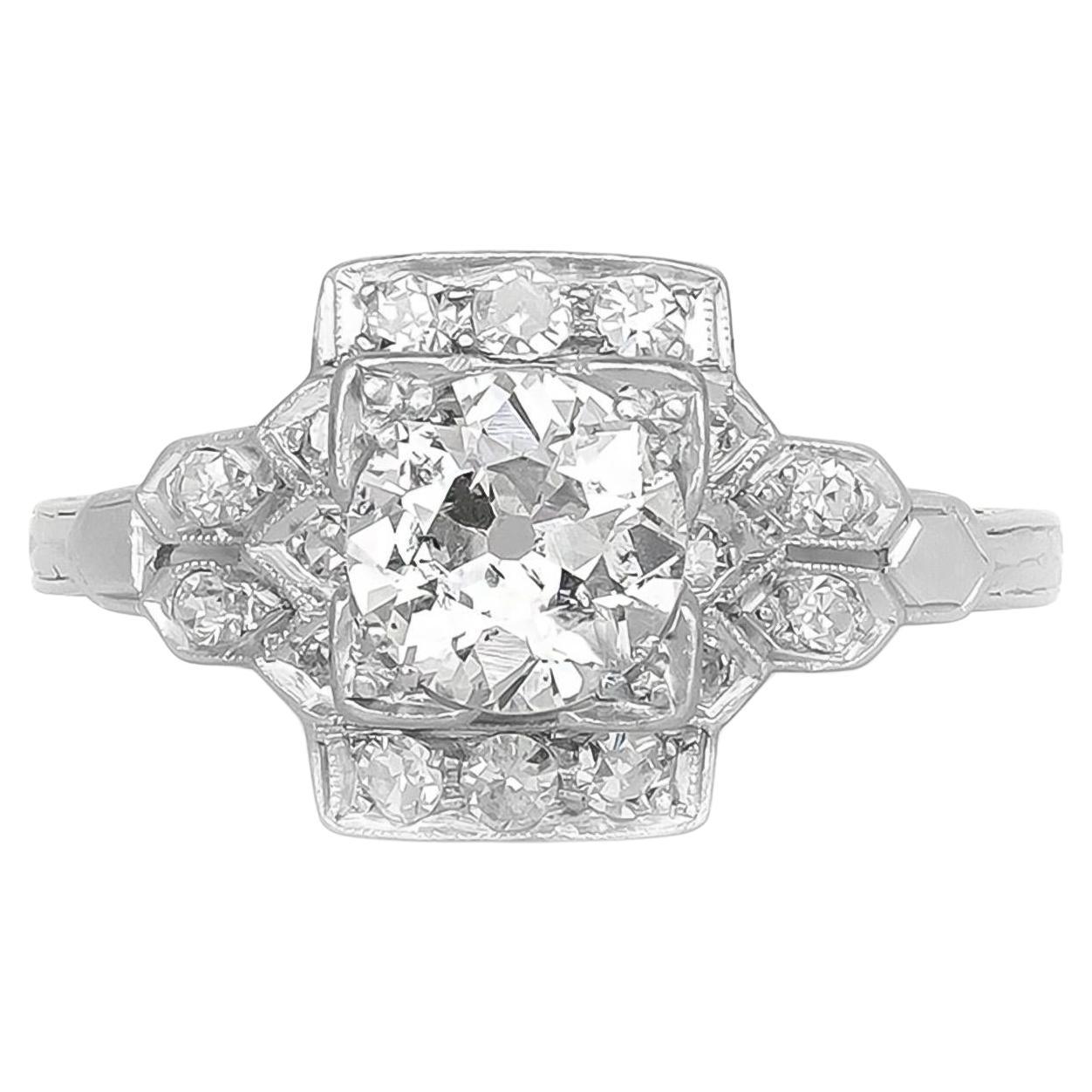 Antique Art Deco 1930s 0.95 Carat Old European Cut Diamond Engagement Ring