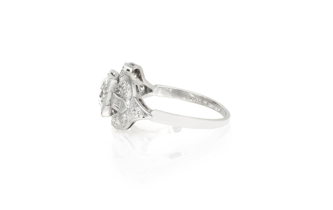 Taille vieille Europe Bague de fiançailles Art déco des années 1930 avec diamant taille européenne ancienne de 1,00 carat en vente