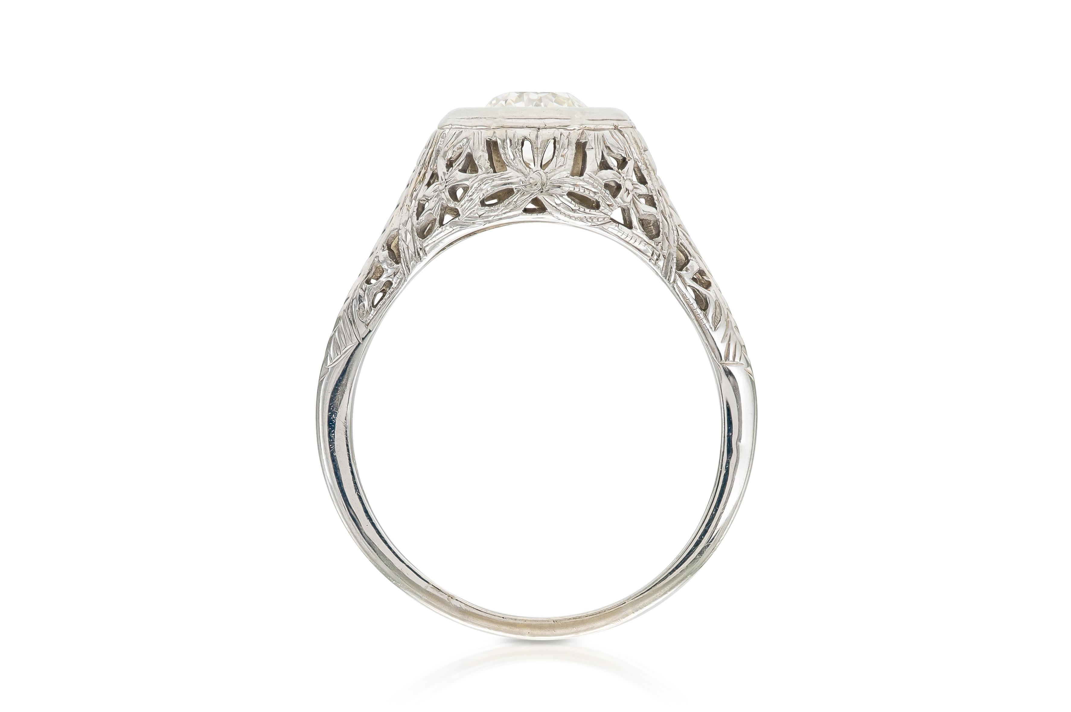 Bague de fiançailles Art déco des années 1930 avec diamant taille européenne ancienne de 1,00 carat Bon état - En vente à New York, NY