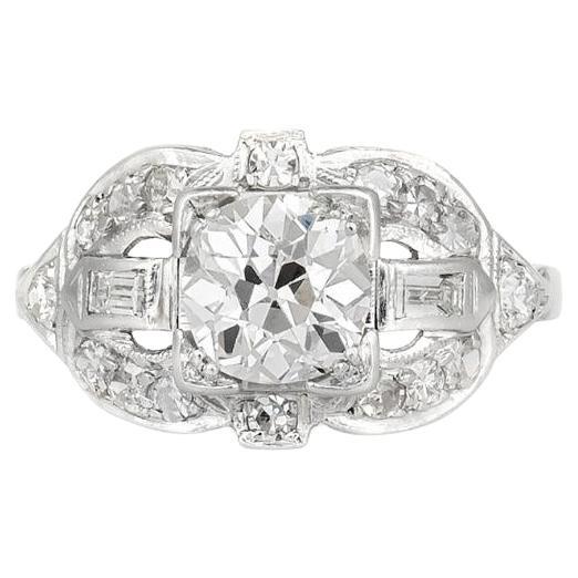 Antique Art Deco 1930s 1.00 Carat Old European Cut Diamond Engagement Ring