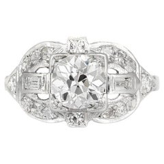 Bague de fiançailles Art déco des années 1930 avec diamant taille européenne ancienne de 1,00 carat