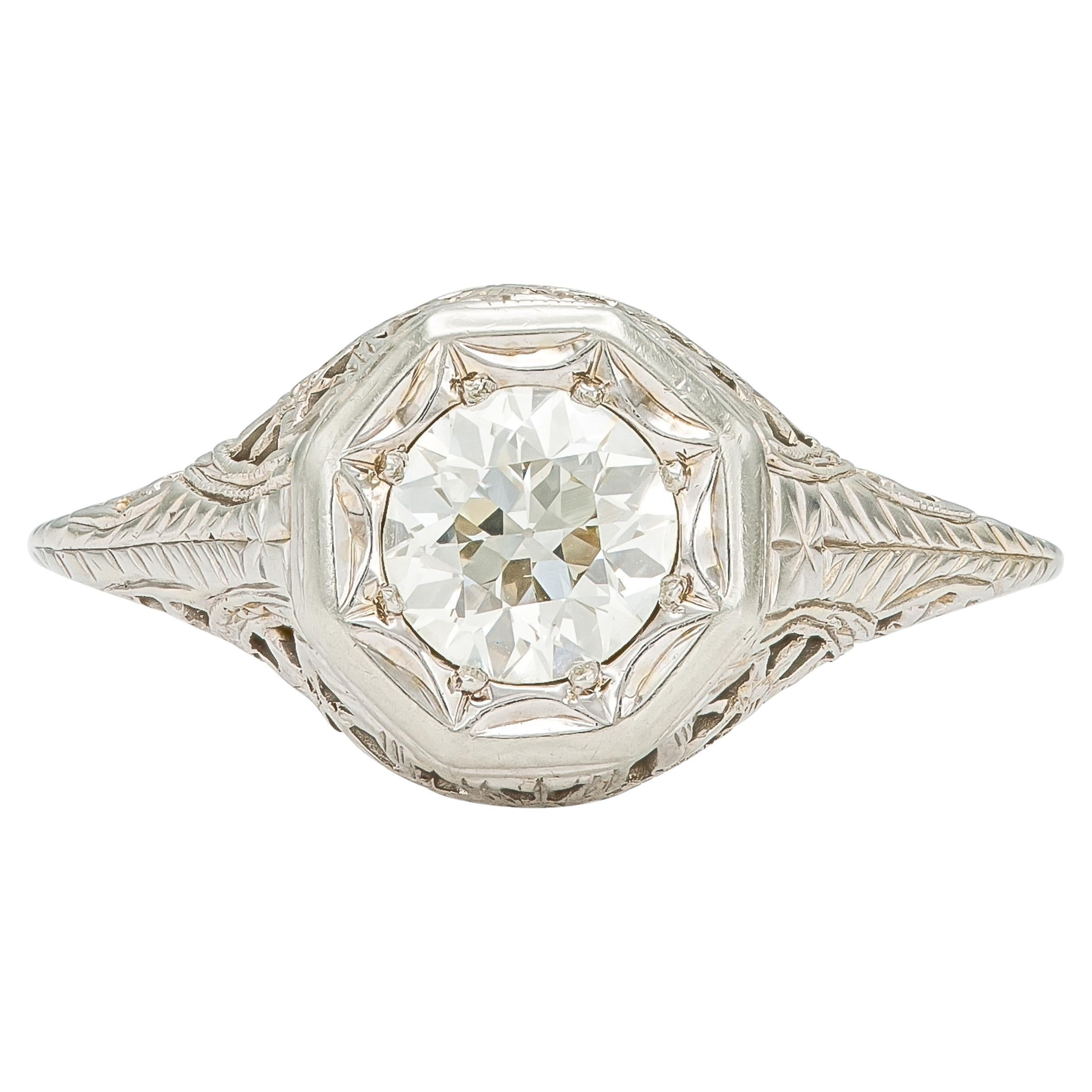 Antique Art Deco 1930s 1.00 Carat Old European Cut Diamond Engagement Ring