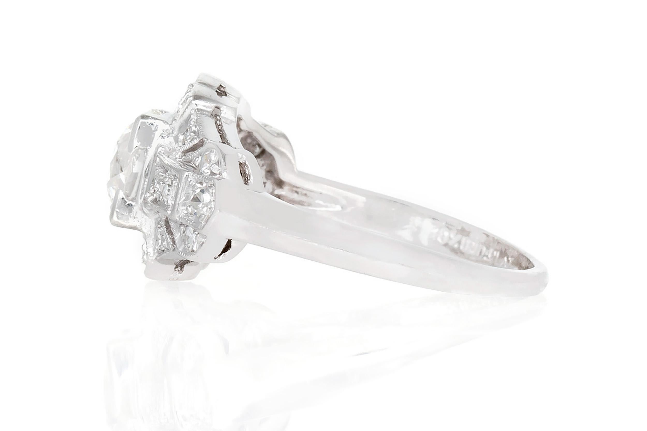 Taille vieille Europe Bague de fiançailles Art déco des années 1930 avec diamant taille européenne ancienne de 1,08 carat en vente