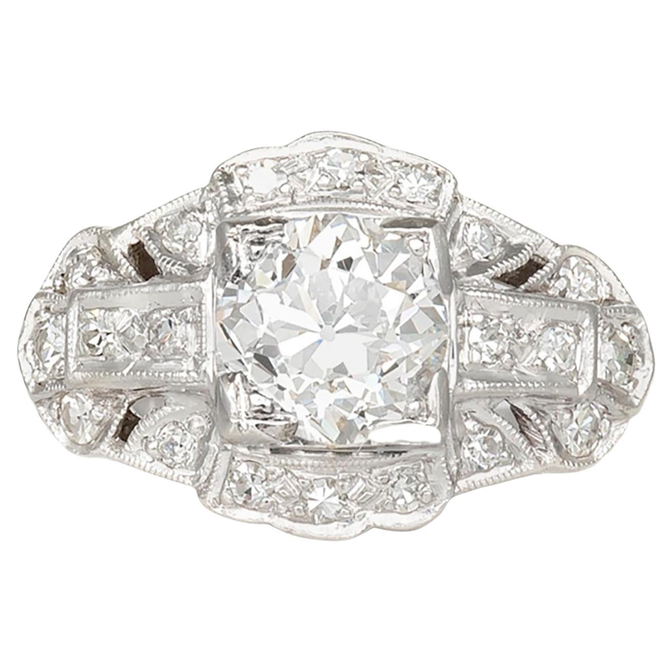 Antique Art Deco 1930s 1.08 Carat Old European Cut Diamond Engagement Ring