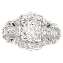 Bague de fiançailles Art déco des années 1930 avec diamant taille européenne ancienne de 1,08 carat