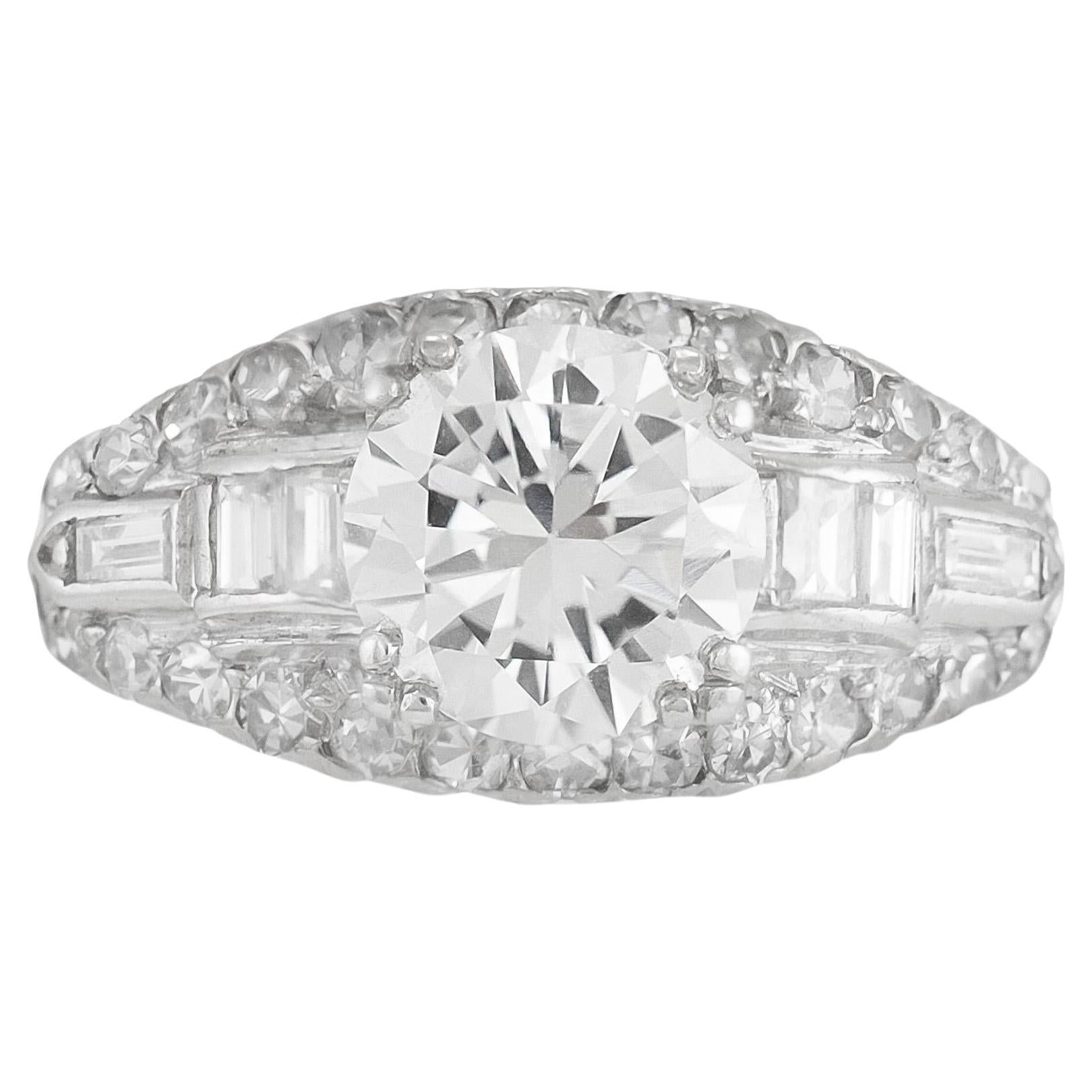 Antiguo Anillo de Compromiso de Diamantes de Corte Europeo Antiguo Art Decó de 1930 de 1,10 quilates